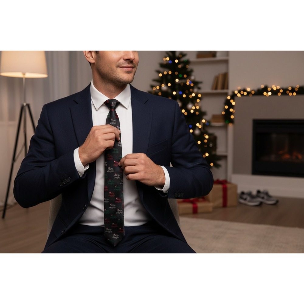 Joyland Merry Christmas Necktie Mens Black Red Green Santa Hat Holiday OS